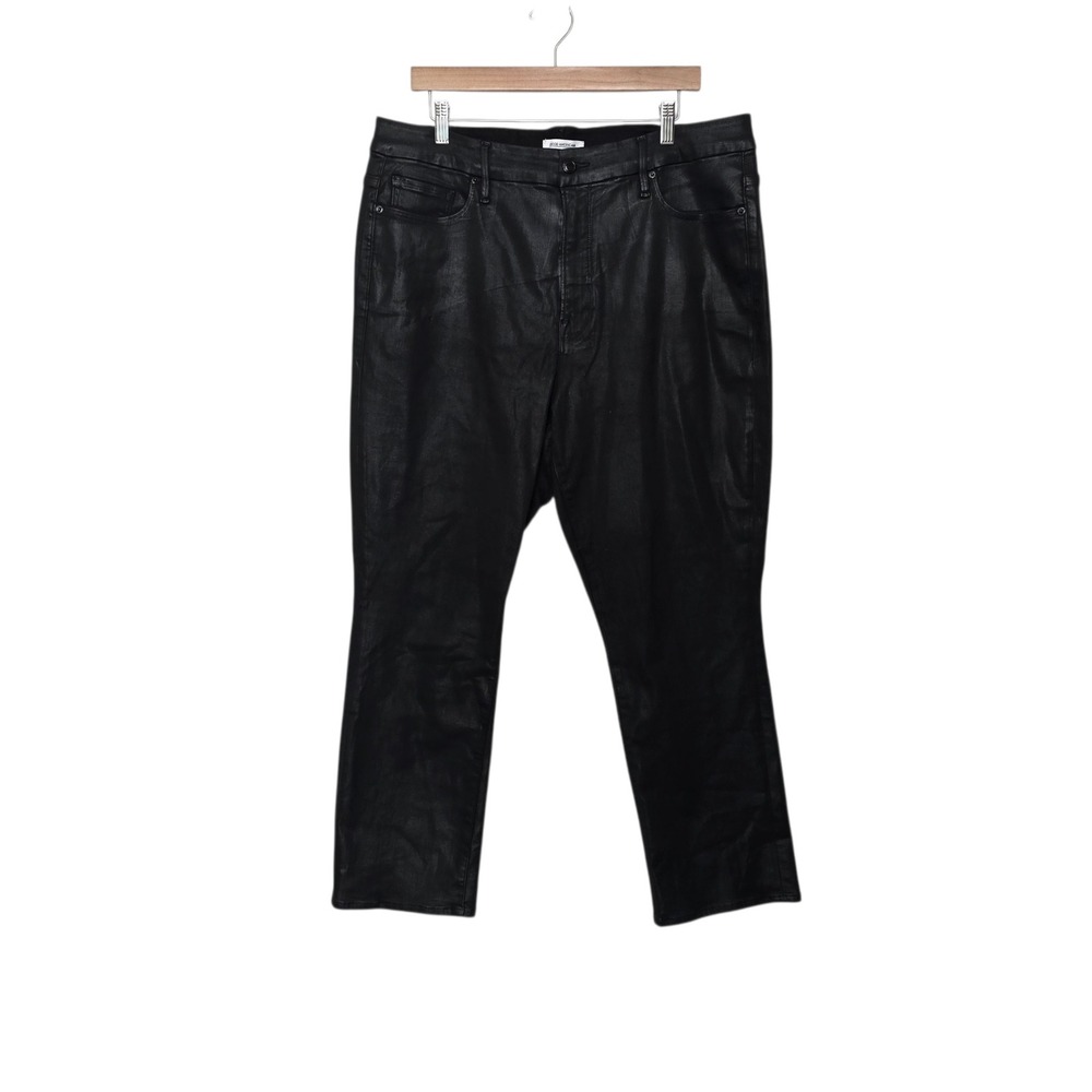 Good American Good Straight Wax Coated Black Jeans High Rise Plus Size 18